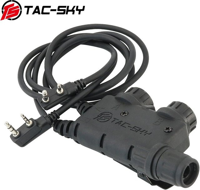 TS TAC-SKY Taktischer Headset-Adapter Dual Comm V2 mit Kenwood-Stecker und U94 PTT-Kompatibilität in Schwarz - Bild 1