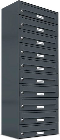 AL Briefkasten-System für 10 Parteien zur Aufputzmontage, grau, B/H/T: 153,11 x 115,0 x 27,5 cm - Bild 1