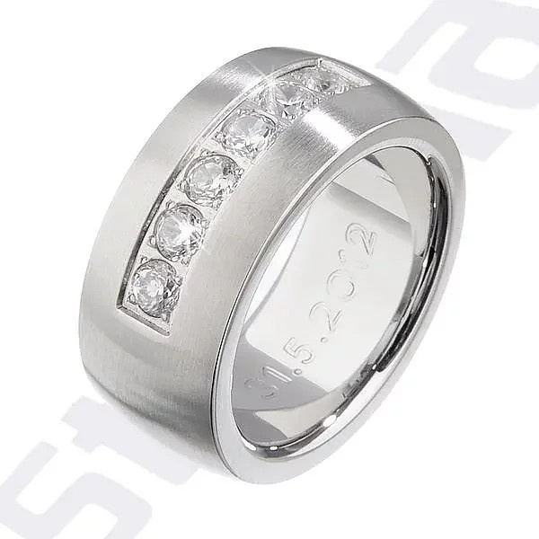 Ring mit Gravur, Edelstahl, Zirkonia, Damen - Bild 1