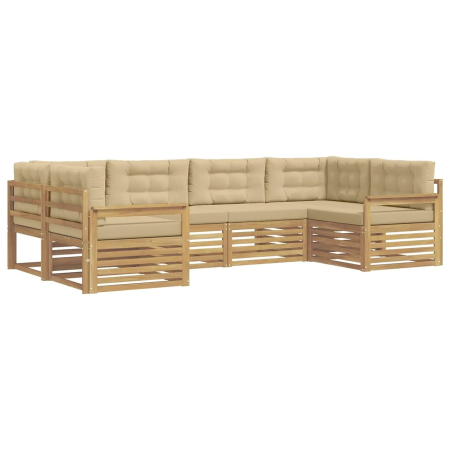 vidaXL Outdoor-Sofagarnitur aus Akazienholz in L-Form mit Kissen, Weiß und Beige - Bild 2