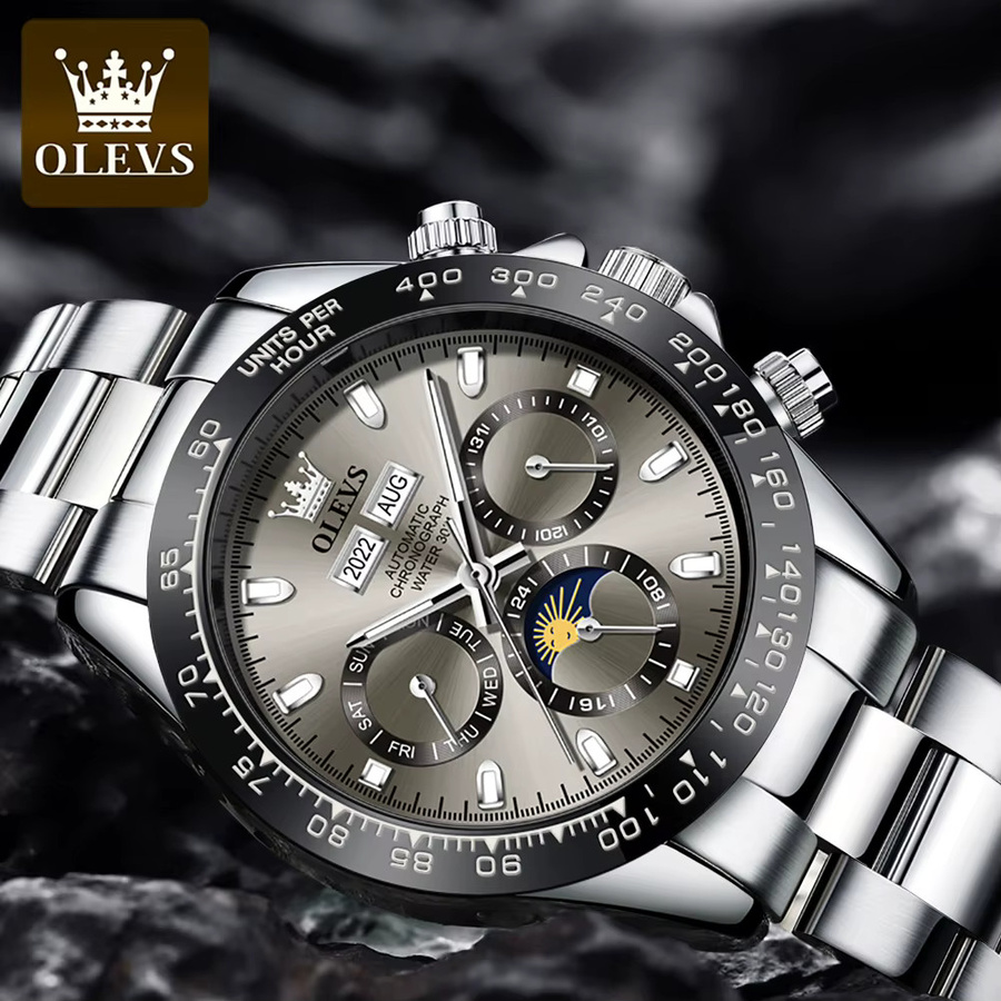 OLEVS Armbanduhr Chronograph, Automatik, Edelstahl, Silber, Herren - Bild 4