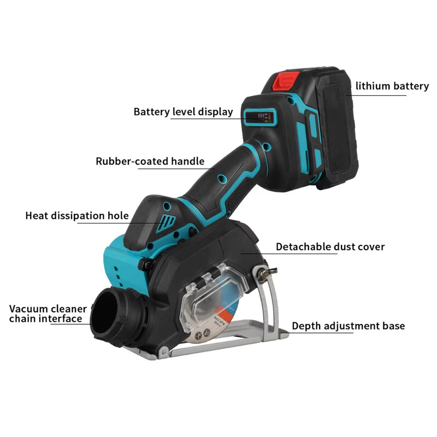 Podofo Akku-Mini-Winkelschleifer 21V 380W 19500RPM Schwarz mit Makita-Anschluss und 2 Trennscheiben für Metall, Holz und Stein - Bild 3