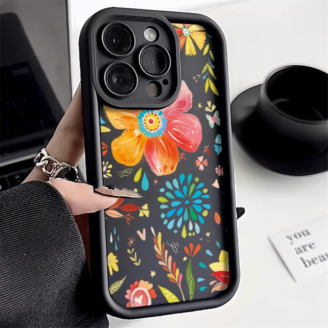Blume Handyhülle aus flüssigem Silikon für iPhone 11 12 13 14 15 Pro Max und weitere Modelle, Mehrfarbig - Bild 1