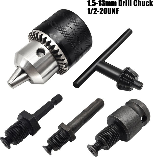 Bohrfutter-Adapter Set mit Spannfutterschlüssel für Schlagschrauber und SDS-Plus, 1,5–13 mm Aufnahme, 1/2–20 UNF-Montage, Farbe: Silber - Bild 1