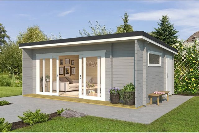 Lasita Gartenhaus Java Pultdach in Lichtgrau aus Holz in Blockbohlenbauweise B/H/T: 348 x 256,5 x 470 cm - Bild 1