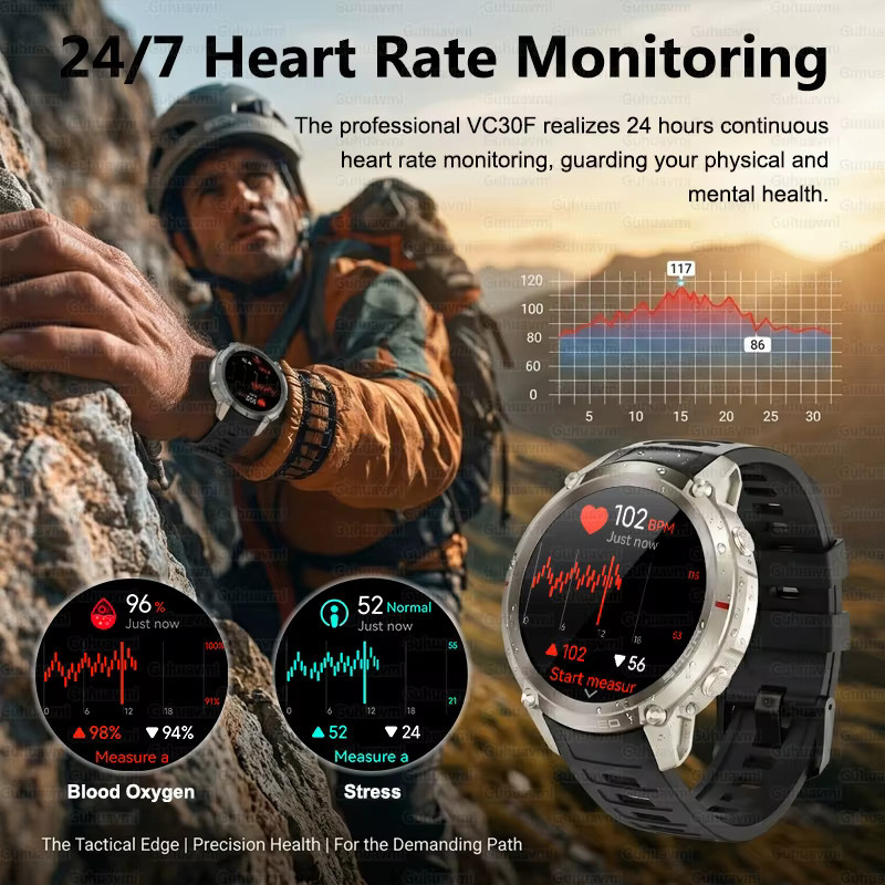 GUHUAVMI Militärische GPS-Smartwatch in Gold mit Offline-Karte, 5ATM Wasserdichtigkeit, Höhenkompass und Bluetooth-Anruffunktion für Outdoor-Sport und Fitness - Bild 5