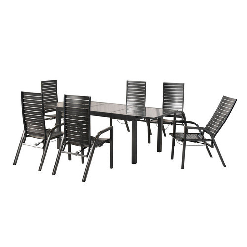 MERXX Gartenmöbel-Diningset Siros, 7-teilig mit 6 Sitzplätzen, Aluminium und Glas, schwarz, Tisch B: 150 cm, T: 90 cm, H: 76 cm (erweiterbar) - Bild 2