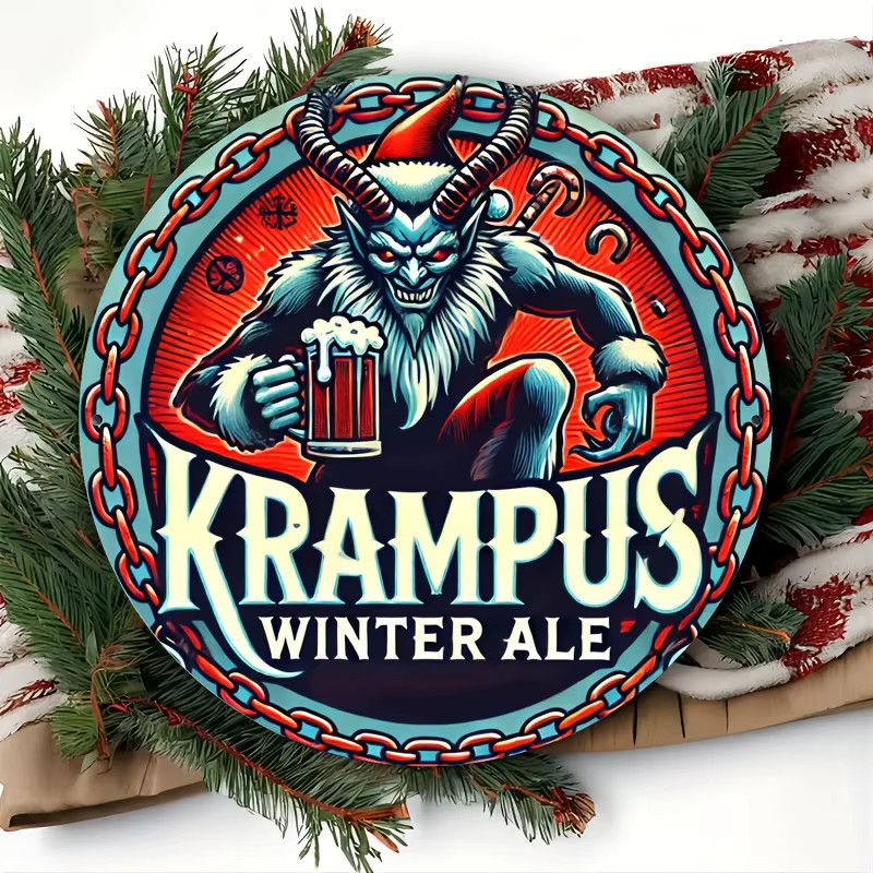 Rundes Aluminium-Wandschild Krampus Winter Ale im Vintage-Stil von Potdemiel zum Aufhängen - Bild 5