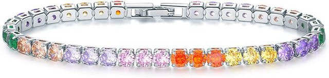Tennisarmband Silber, Bunt, Zirkonia, Kristall, Damen, 19cm - Bild 1