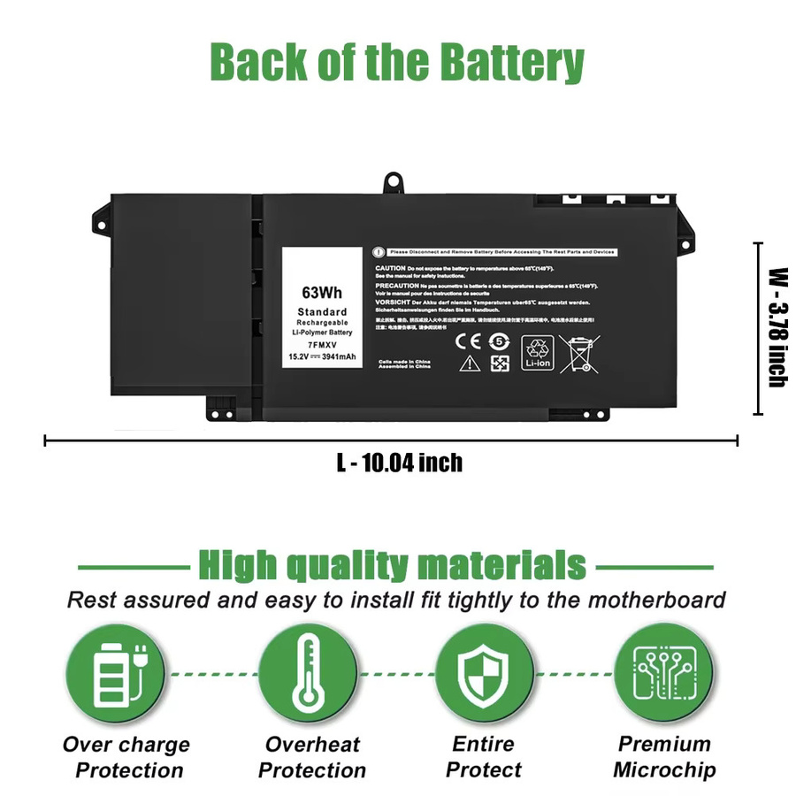 Dell Laptop-Akku 15,2V 63Wh in Schwarz für Latitude 5320 7320 7420 7520 2-in-1 und P133G P134G P135G P136G P138G P139G P110F 9JM71 - Bild 4