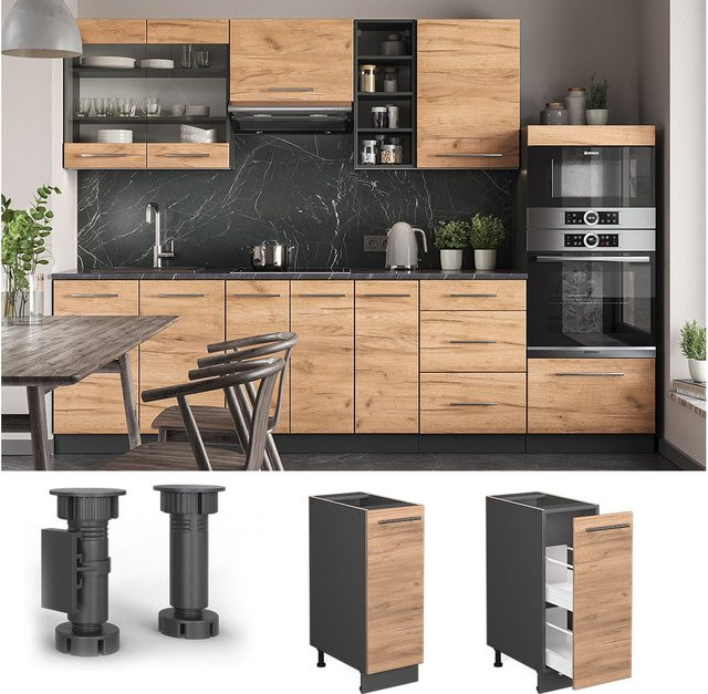 Vicco Apothekerunterschrank Fame-Line Küchenschrank in Anthrazit und Eiche, Breite: 30 cm - Bild 1