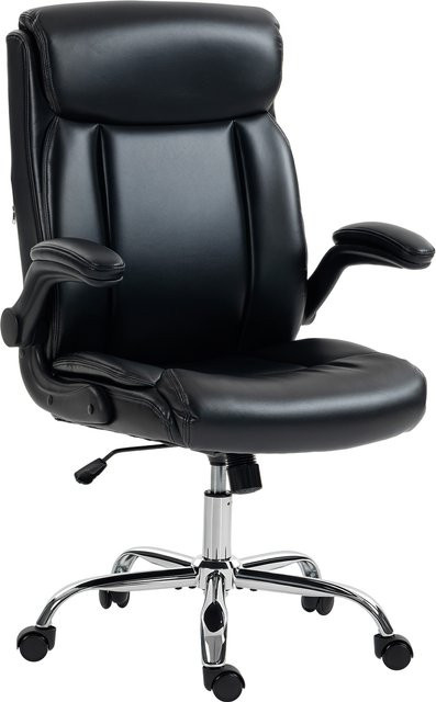 HOMCOM Ergonomischer Bürostuhl mit klappbaren Armlehnen in Schwarz, höhenverstellbarer PU-Bürosessel mit hoher Rückenlehne, Wippfunktion und 360-Grad-Drehung für Home Office und Studio - Bild 1