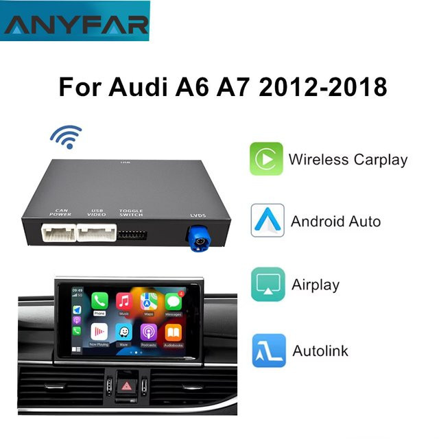 EzoneTronics Drahtloses CarPlay und Android Auto Interface für Audi A6 A7 2012-2018 mit Bluetooth, Mirror Link, AirPlay, Autolink und Rückfahrkamera, Schwarz - Bild 1