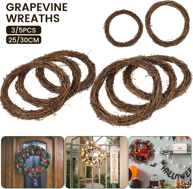 Handgewebter Rattan-Kranz in Braun für DIY-Dekoration, Durchmesser: 30 cm - Bild 1