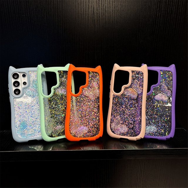 Luxuriöse Samsung Galaxy S26 Ultra Plus Handyhülle mit Schmetterlings-Glitzer-Pailletten und Kleberückseite in einfarbigem Design, stoßfeste Schutzhülle - Bild 1
