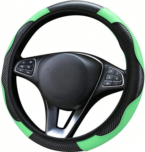 Rutschbarer ZENTAURA Auto-Lenkradbezug aus PU-Leder mit Kohlefaser-Optik in Grün, passend für 37–38 cm Durchmesser - Bild 1