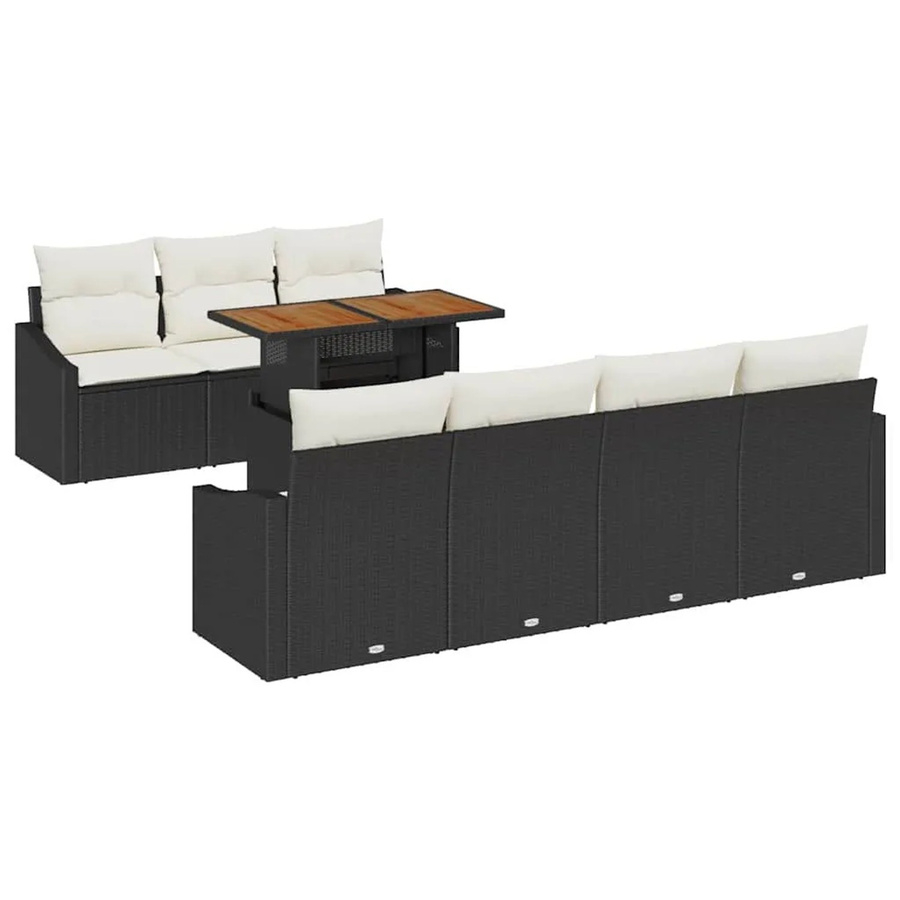 vidaXL 8-teiliges Garten-Sofa-Set aus Poly-Rattan und Stahl in Schwarz mit integriertem Stauraum und Sitzkissen - Bild 2