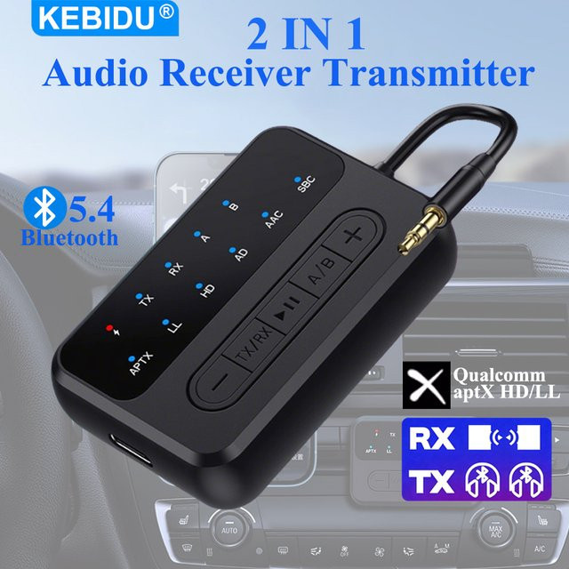 KEBIDU 2-in-1 Bluetooth 5.4 Audio-Adapter mit AptX-Adaptive, kabelloser Empfänger und Sender mit 3,5mm AUX-Anschluss, Schwarz - Bild 1