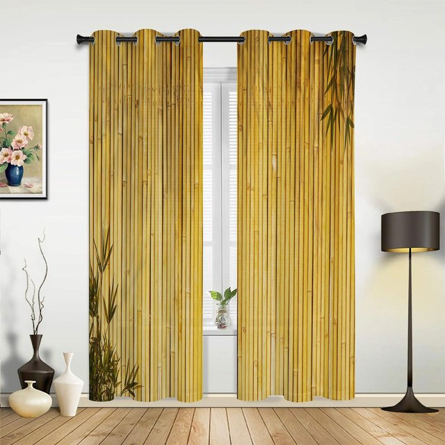Yiran Furniture Bambus-Vorhang mit Pflanzenmuster in Gelb, Retro-Stil, Breite: 135 cm, Höhe: 160 cm - Bild 1
