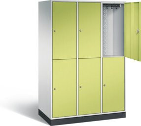 C+P Spind Intro doppelstöckig XL mit Türen, Korpus Lichtgrau, Front Viridingrün, H: 195 cm, B: 122 cm, T: 59 cm - Bild 1