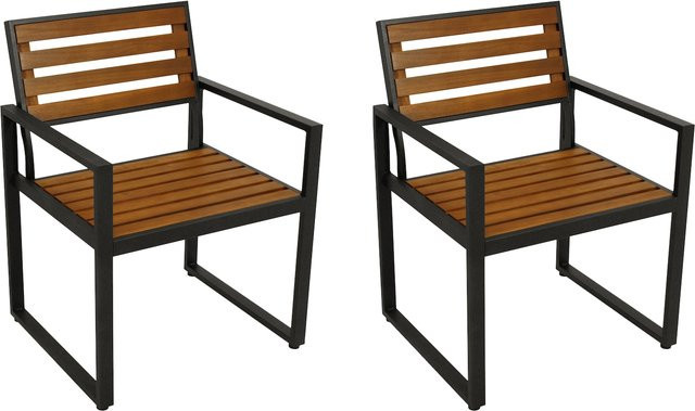 DEGAMO Sessel RAGUSA Set aus 2 Stück, modernes Design mit Stahl in Anthrazit und geölter Akazie, FSC-zertifiziert - Bild 1