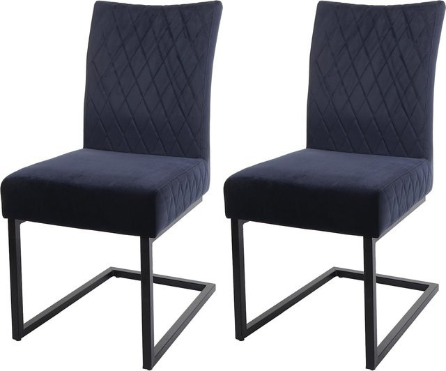 2er-Set Freischwinger MCW-L15 Konferenzstühle aus Samt und pulverbeschichtetem Stahl in Anthrazit-Blau - Bild 1