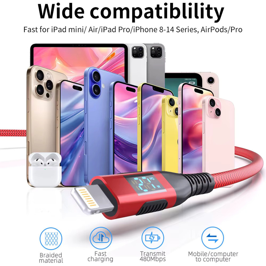 LAIHONEN USB-C auf Lightning Kabel mit LED-Anzeige, MFi-zertifiziert, 3 Meter Länge für iPhone 14 Pro Max - Bild 6