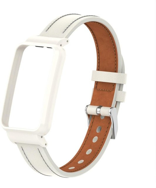 PINSENDA Uhrenarmband Leder, Edelstahl, Weiß, Mi Band 7 Pro, Unisex - Bild 1