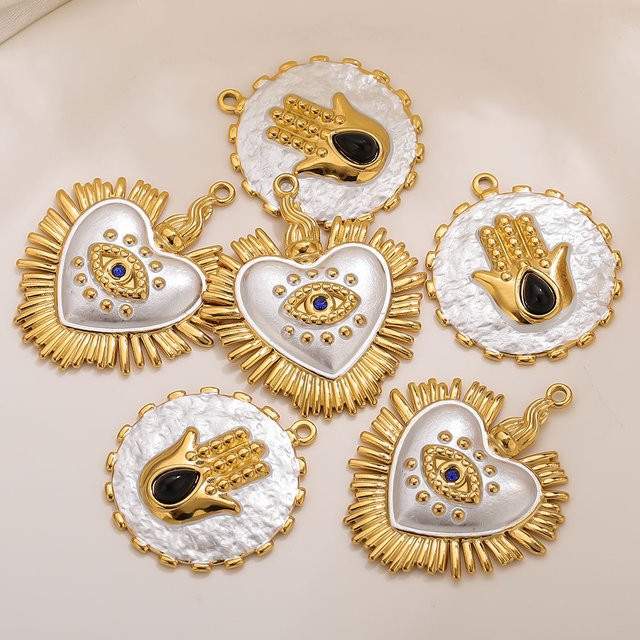 Elomia Anhänger, Edelstahl, Gold, Evil Eye Herz, Zirkonia - Bild 1