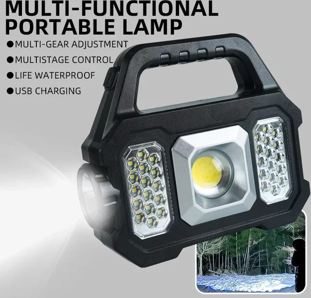 ESMARTER Hochleistungs-LED-Taschenlampe in Schwarz mit Solarladung und 6 Beleuchtungsmodi - Bild 1