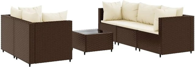 vidaXL 6-tlg Garten-Lounge-Set aus Poly Rattan mit Kissen in Braun - Bild 1