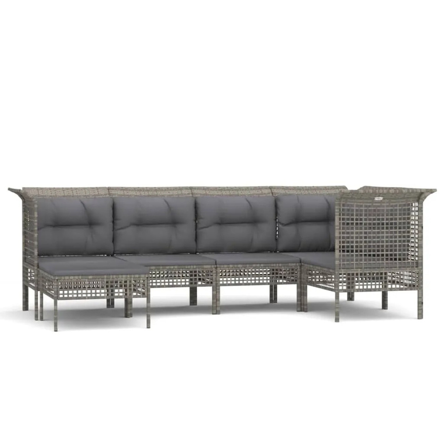 vidaXL 6-tlg Garten-Lounge-Set Modell 55 in Grau mit Kissen aus Poly Rattan und Metallgestell - Bild 2