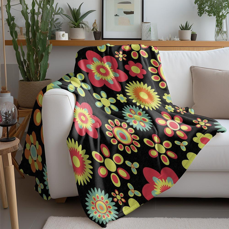 JMG Household Supplies Fleece-Decke mit Blumenmuster im Retro-Stil, weiche Dekorative Kuscheldecke aus Coral Fleece, Mehrfarbig, B x H: 70 x 100 cm - Bild 3
