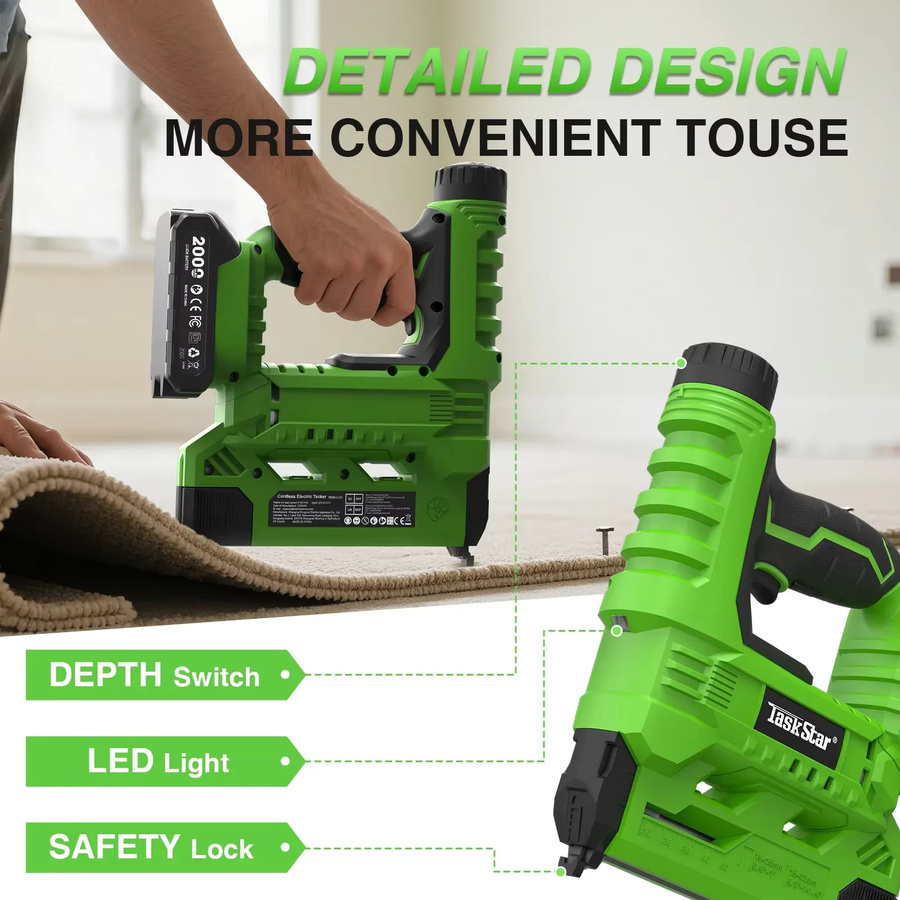 TaskStar 2-in-1 Elektrische Nagelpistole Kabellos mit 2,0Ah Akku und LED-Licht, Bürstenlose Nagelmaschine für Holz und Heimwerker, kompatibel mit Makita, Grün - Bild 4