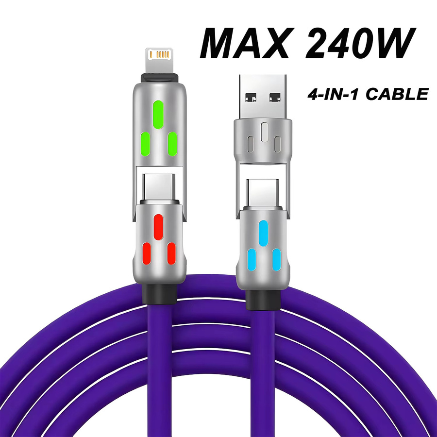 BESY 4-in-1 Silikon Datenkabel mit 240W Superschnellladefunktion USB Typ C PD in Lila - Bild 6