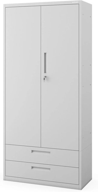 JAN NOWAK Metall-Büroschrank MEGAN Grau mit Doppelschublade und Türen, Höhe: 195 cm, Breite: 90 cm, Tiefe: 40 cm - Bild 1