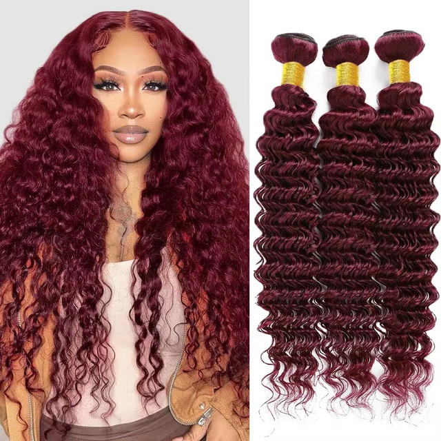 mayfive Haar Extensions, Brasilianisches Remy Haar, Burgund, Lockig, Unisex - Bild 1