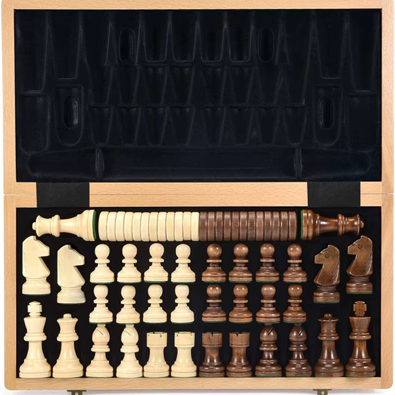 Yernea Schach- und Dame-Spiel, Holz, 2-in-1 Brettspiel - Bild 2