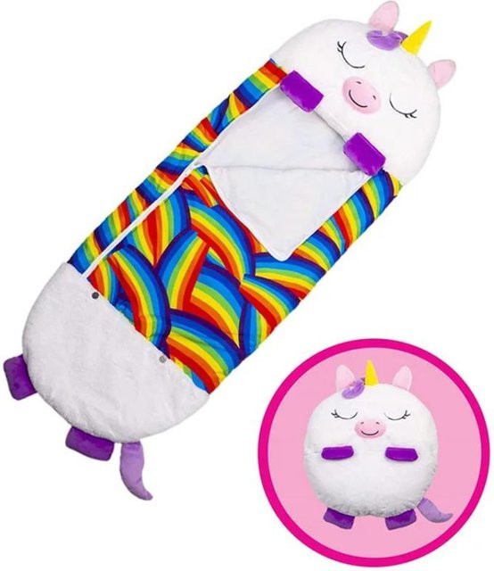 LAOHU Kinder Schlafsack mit Kissen aus Plüsch in Blau mit Tier-Cartoon-Design B/B/L: 135 x 52 cm - Bild 1