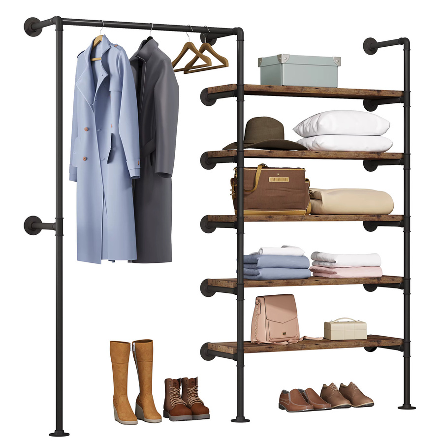 WOLTU Kleiderschrank Garderobe im Vintage Industrie Design aus Metall und MDF in Schwarz Matt - Bild 2