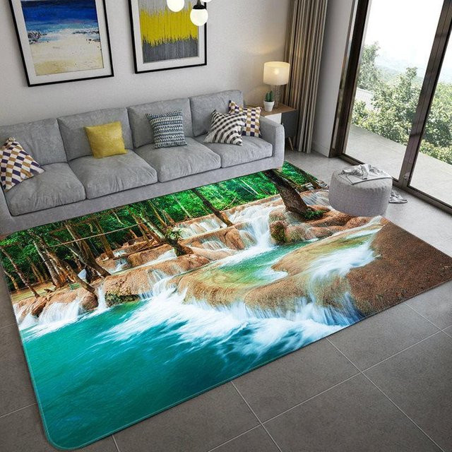 Karpetti 3D Teppich Naturlandschaft Grüner Wald und Wasserfall, rutschfest, B/T: 160 x 200 cm - Bild 1