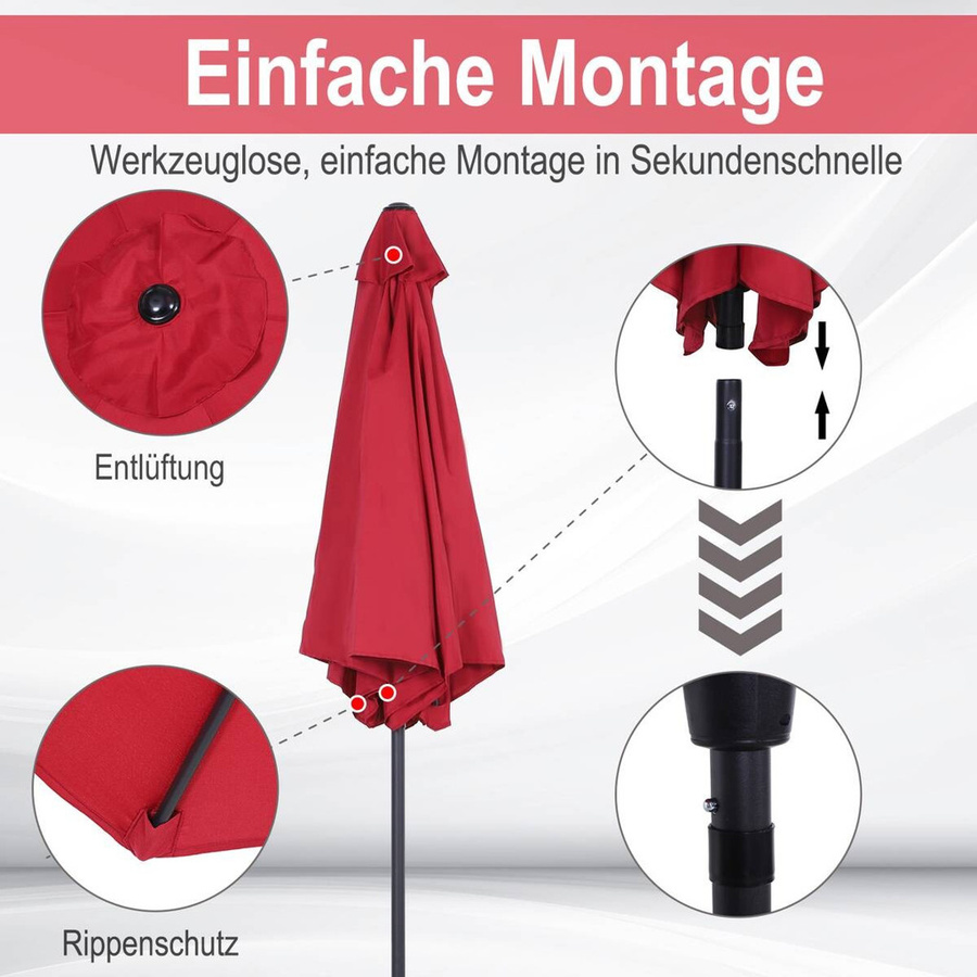 Outsunny Marktschirm Sonnenschirm aus Aluminium und Polyester in Rot, Höhe: 235 cm, Durchmesser: 260 cm - Bild 4