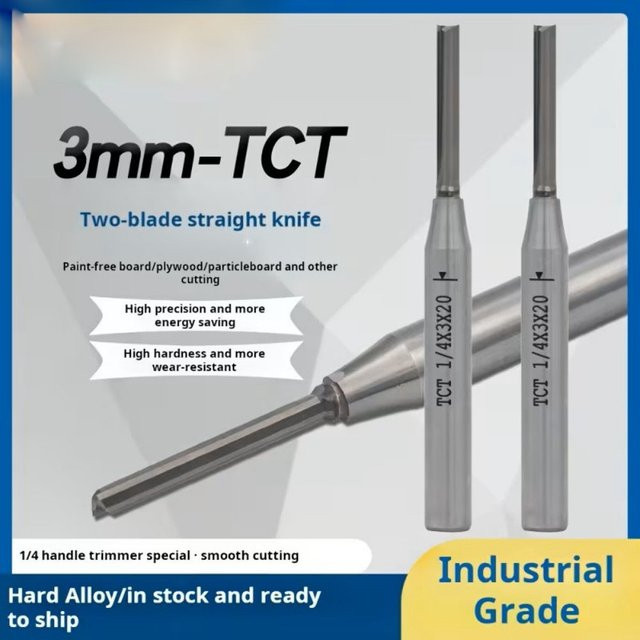 TCT-Fräser mit gerader Klinge aus Hartlegierung für Metall- und Holzbearbeitung, Silber, 3 mm - Bild 1
