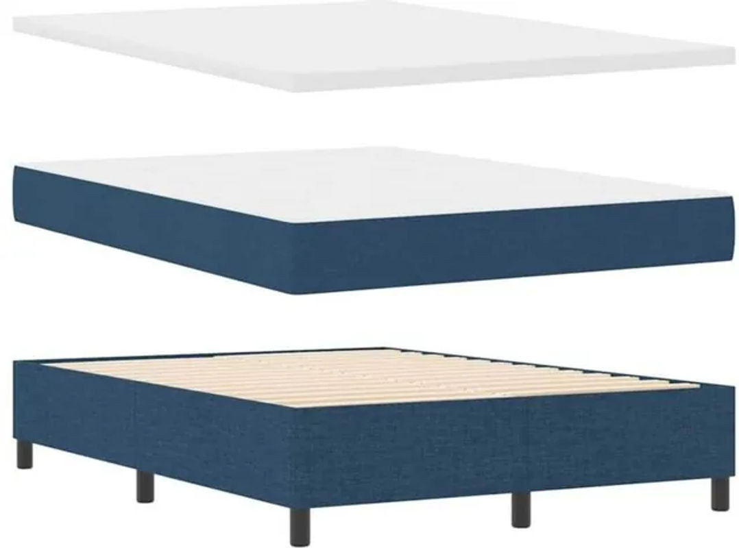 vidaXL Boxspringbett mit Matratze und Kopfteil in Blau aus Stoff und Holzwerkstoff, B/T/H: 140 x 190 cm - Bild 1