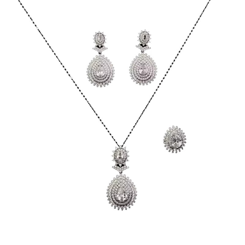 HADIYANA Schmuckset, Halskette, Ohrringe, Ring, Zirkonia, Kristall, Unisex - Bild 2
