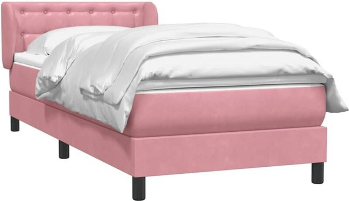 Vidaxl Boxspringbett mit Matratze in Rosa und Weiß aus Samt, Modernes Design, B/T/H: 80 x 220 cm - Bild 1