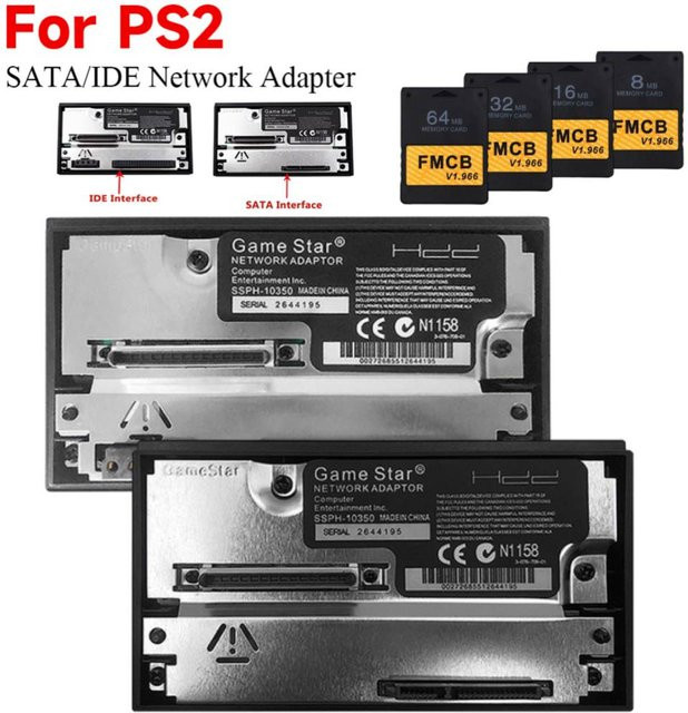 APWIKOGER Tragbarer Spielekonsolen-Adapter für PS2 mit SATA/IDE-Schnittstelle und paralleler Netzwerkkarte, Schwarz, für 2,5/3,5 Zoll SATA HDD - Bild 1