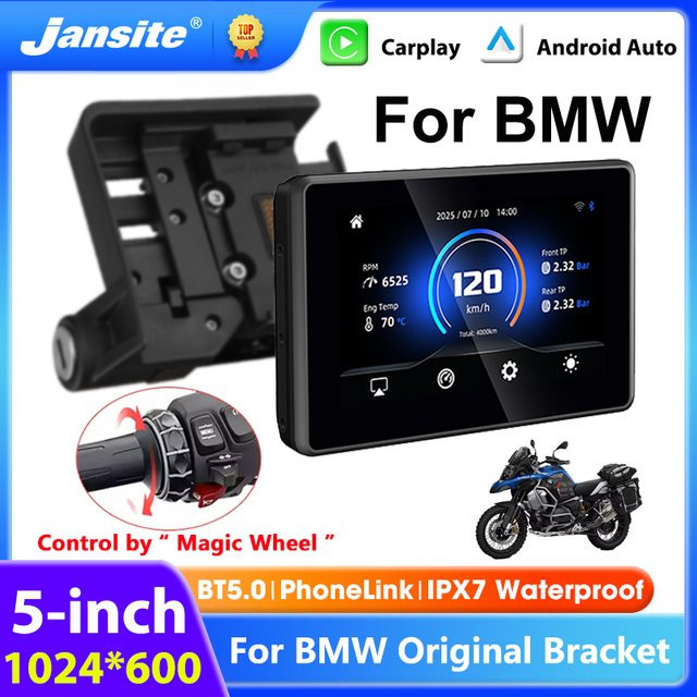 Wasserdichtes IPX7 GPS-Navigationsgerät mit kabellosem CarPlay und Android Auto für BMW Motorräder, Farbe: Schwarz - Bild 1