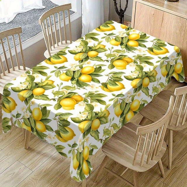 Rechteckige Tischdecke von JINGYUE Pet mit Aquarell-Zitronen- und Blumenmuster in Weiß und Grün, B/B: 90 x 140 cm - Bild 1