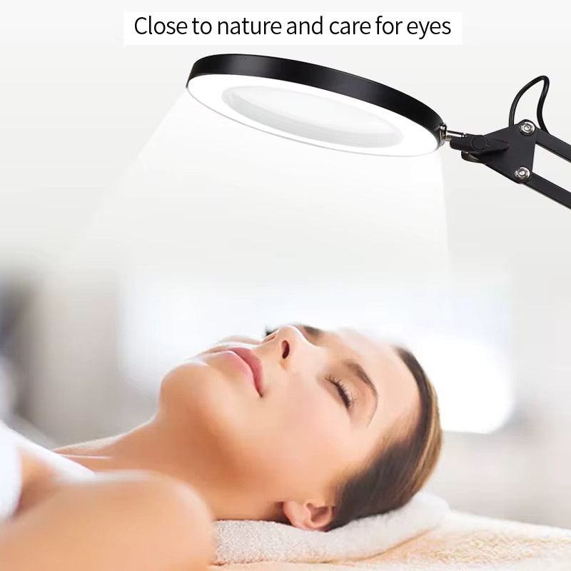 DOUWENXI Höhenverstellbare Lupe-Schreibtischlampe mit klappbarem Ring in Black Shell, USB-Klemmleuchte mit einstellbarer Farbtemperatur 3800K-6800K für Büro und Maniküre - Bild 5